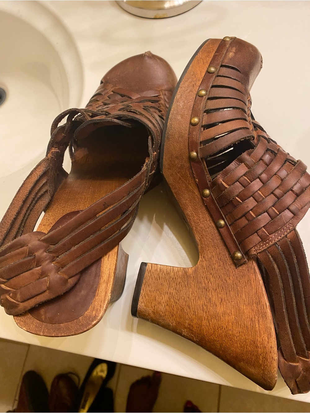 Woven Leather Slingback clogs - Brown - Picture 2 of 4